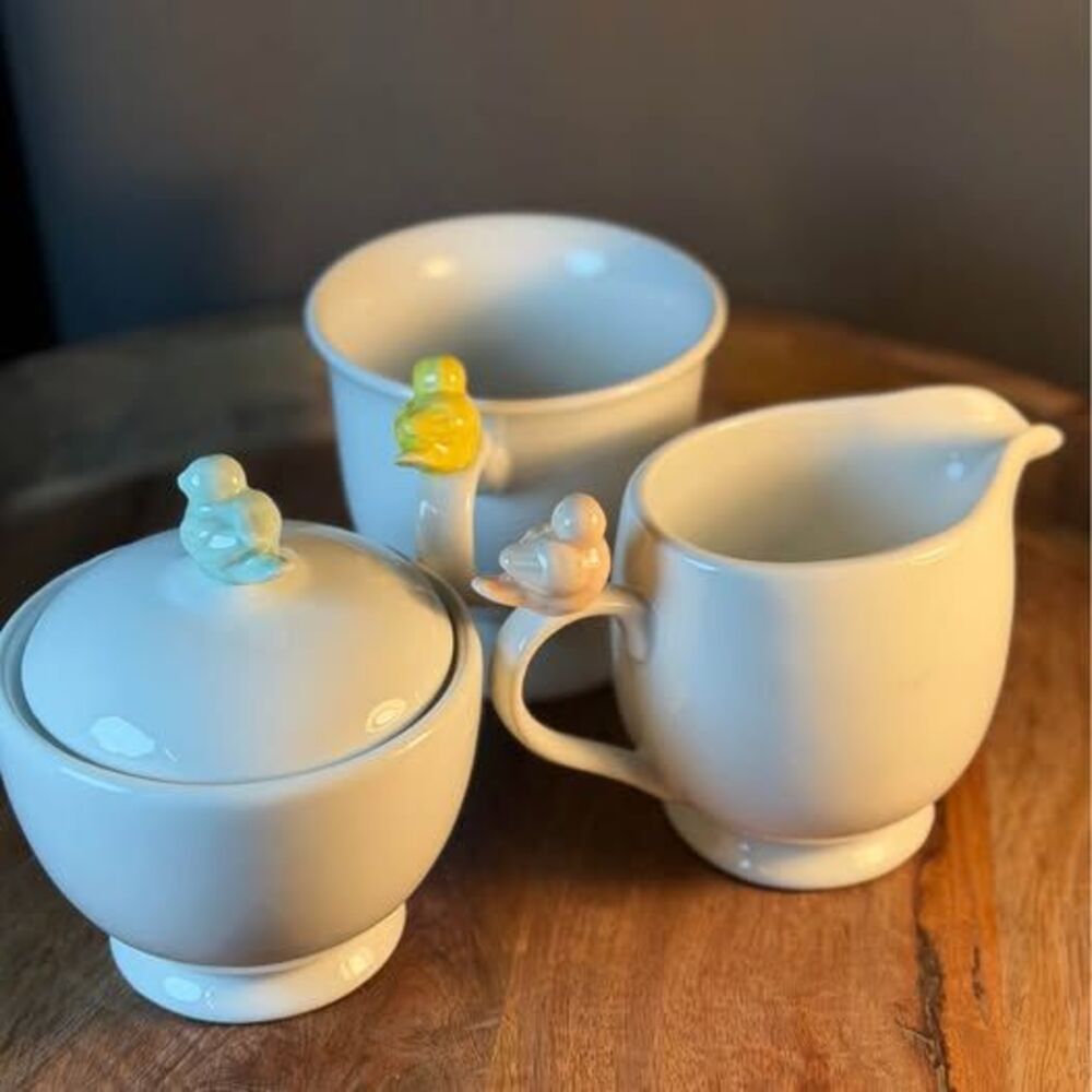 Cordon Bleu Bird Creamer, Sugar Bowl, and Mug Set